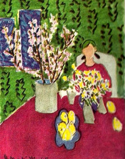 Henri Matisse plommongren mot gron bakgrund oil painting image